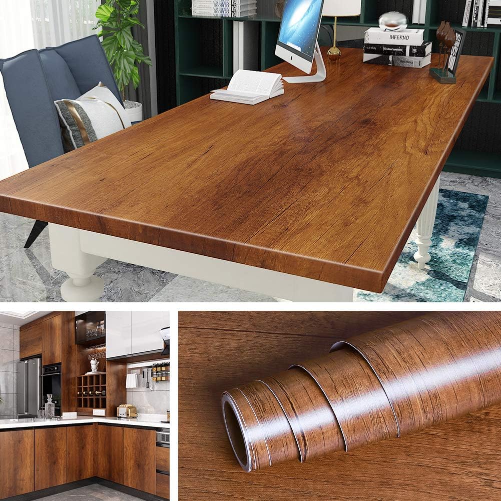 Livelynine 40CMx5M Brown Wood Contact Paper Self Adhesive Wood Vinyl Wrap for Worktop Vinyl Cabinet Covering Kitchen Counter Vinyle Wallpaper Wooden Effect Stick Back Plastic Roll Cupboard Stickers