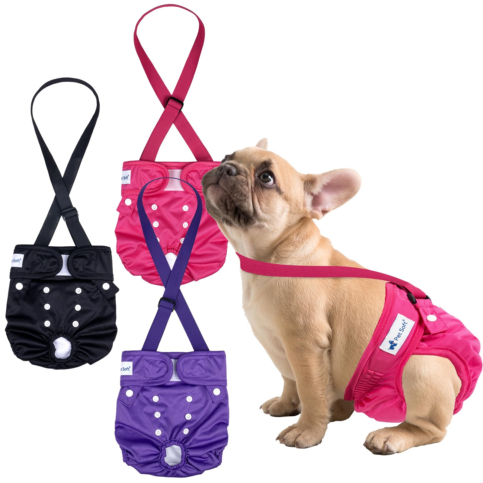 Photo 1 of Pet Soft Dog Diapers Female with Suspenders, 3 Pack Reusable Female Dog Diapers for Heat, Dog Period Panties for Doggie in Cycle(X-Small, Berry Mix)