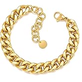 Chunky Gold Bracelets for Women - 18K Gold Plated Cuban Link Bracelet, Stainless Steel Non-tarnish Personality Thick Chain Trendy Jewelry Gifts, Christmas Valentines Prom Birthday Gift for Girlfriend