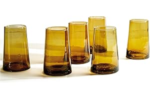 Verve CULTURE Moroccan Hand Blown Drinking Glasses, Authentic Moroccan Glassware and Drinkware, Cone Glasses, Amber, 6-Pack, 12 oz. Cups.