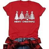 PICKID Christmas Shirts for Women: Merry Christmas Tree Graphic Tshirt Xmas Vacation Short Sleeve Tee Tops