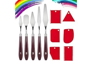 MYTOAU 11 Pieces Palette Knife Set, 5Pcs Stainless Steel Palette Knives and 6Pcs Plastic Scrapers, Flexible Spatula for Oil P