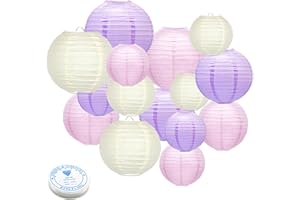 MEIDUO 15Pcs Paper Lanterns Decorative, Pink Purple White Hanging Lantern for Mermaid Unicorn Theme Girl Birthday Party Baby Showers Party Decorations