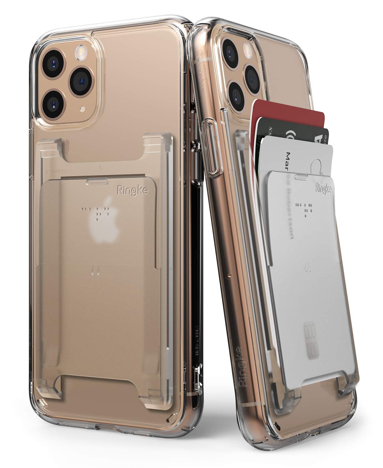 Ringke Slot Card Holder [2 Pack] Minimalist Adhesive Wallet for Phone Cases, Slim Hard PC Stick On Card Slot for Credit Card, ID, etc. - Clear Mist