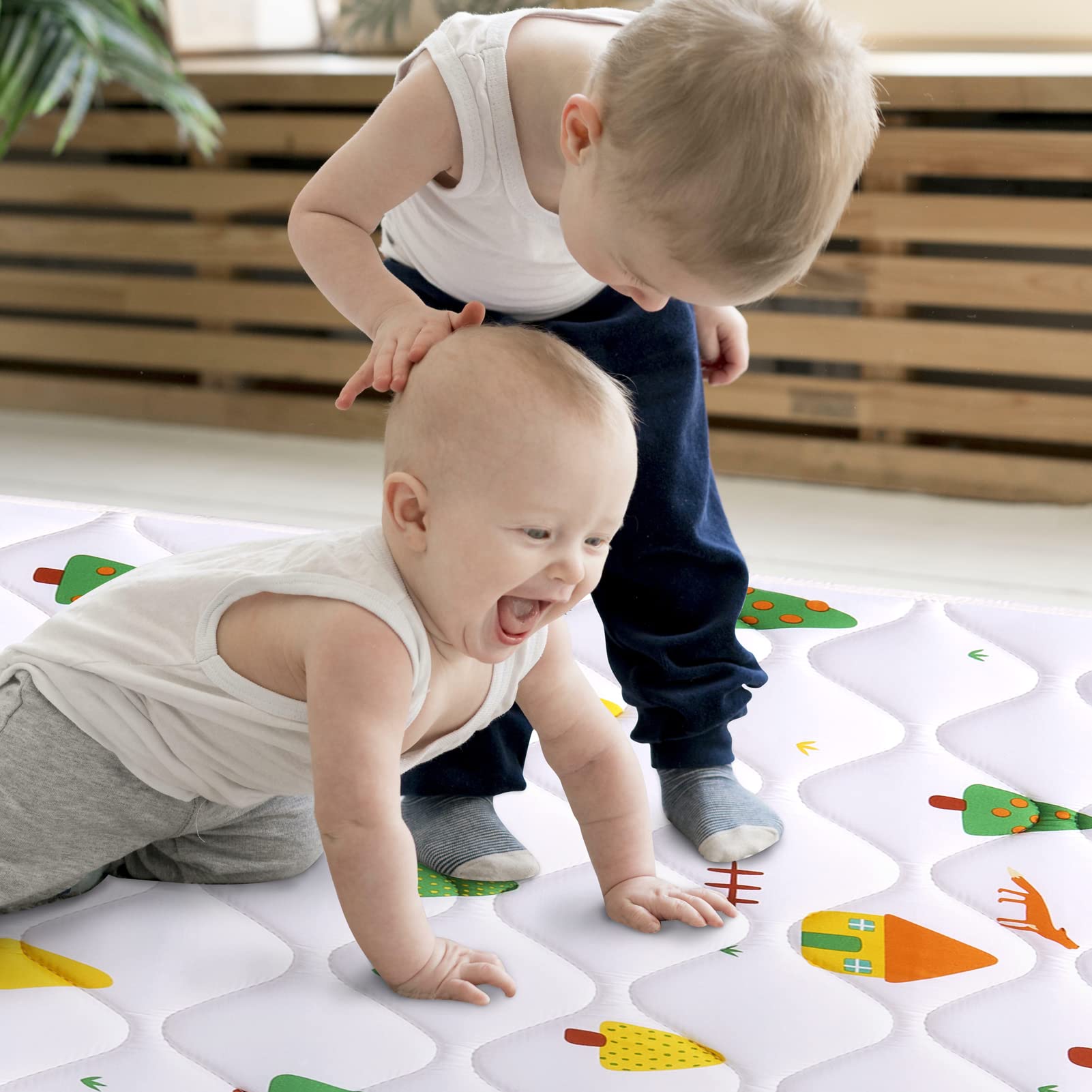 Odorless Premium Foam Baby Play Mat, Soft Microfiber Fabric Crawling Mat for Floor- Comfortable and Hypoallergenic, Non-Slip Cushioned Floor Playpen mat for Infants,Babies,Toddlers