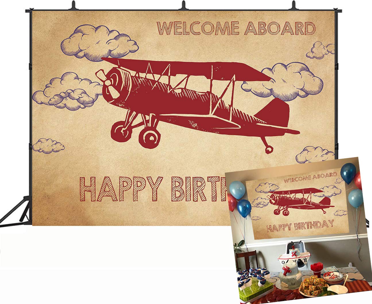 Gya Vintage Airplane Baby Shower Backdrop Time Flies Amazon In