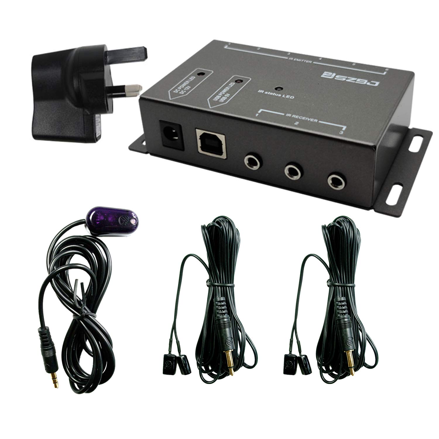 SZBJ IR Remote Repeater,IR Infrared Remote Control Extender Kit BD104, two dual head IR emitters
