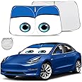 Gven Sunshade for Tesla Model Y Accessories 2025 Funny Eyes Windshield Sun Shade Car Front Window Shade for Tesla Model 3 Accesssories Dual-Sided Versatility (Blue Eyes)