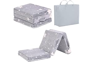 Tiita Foldable Floor Mattress for Kids-Glow in The Dark Toddler Nap Mat with Storage Bag, Portable Toddler Floor Pad for Travel, Daycare, Camping, RV, Playroom, Grey Star