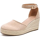 Lotgnimry Womens Espadrilles Sandals, Closed Toe Platform for Women Ankle Strap Casual Comfortable Wedge Sandals