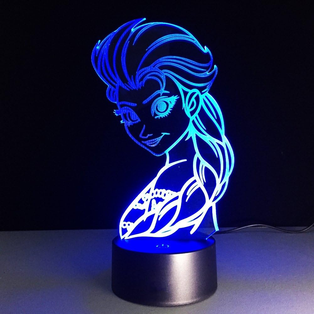 Amazing 3D illusion Effect LED Night Light Frozen Pricess LED Desk Table Night Light Lamp 7 Color Change Acrylic Press Lamp Kids Children Holiday Gift Home Office Baby Room Decoration Night Light