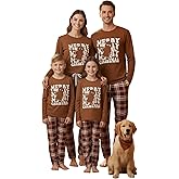 IFFEI Family Christmas Pajamas Matching Sets with Gingerbread Man Print Tee and Plaid Bottom Pants Holiday Sleepwear
