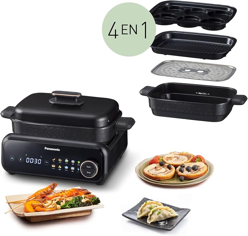 NF-GM400 Multicuiseur Electrique 4-en-1, Grill électrique, Frire, Cuisson Lente, BBQ, 1400W, 40-250°C, 9 Modes Automatiques, Extracteur de Fumée, Plaques lavables au lave-vaisselle
