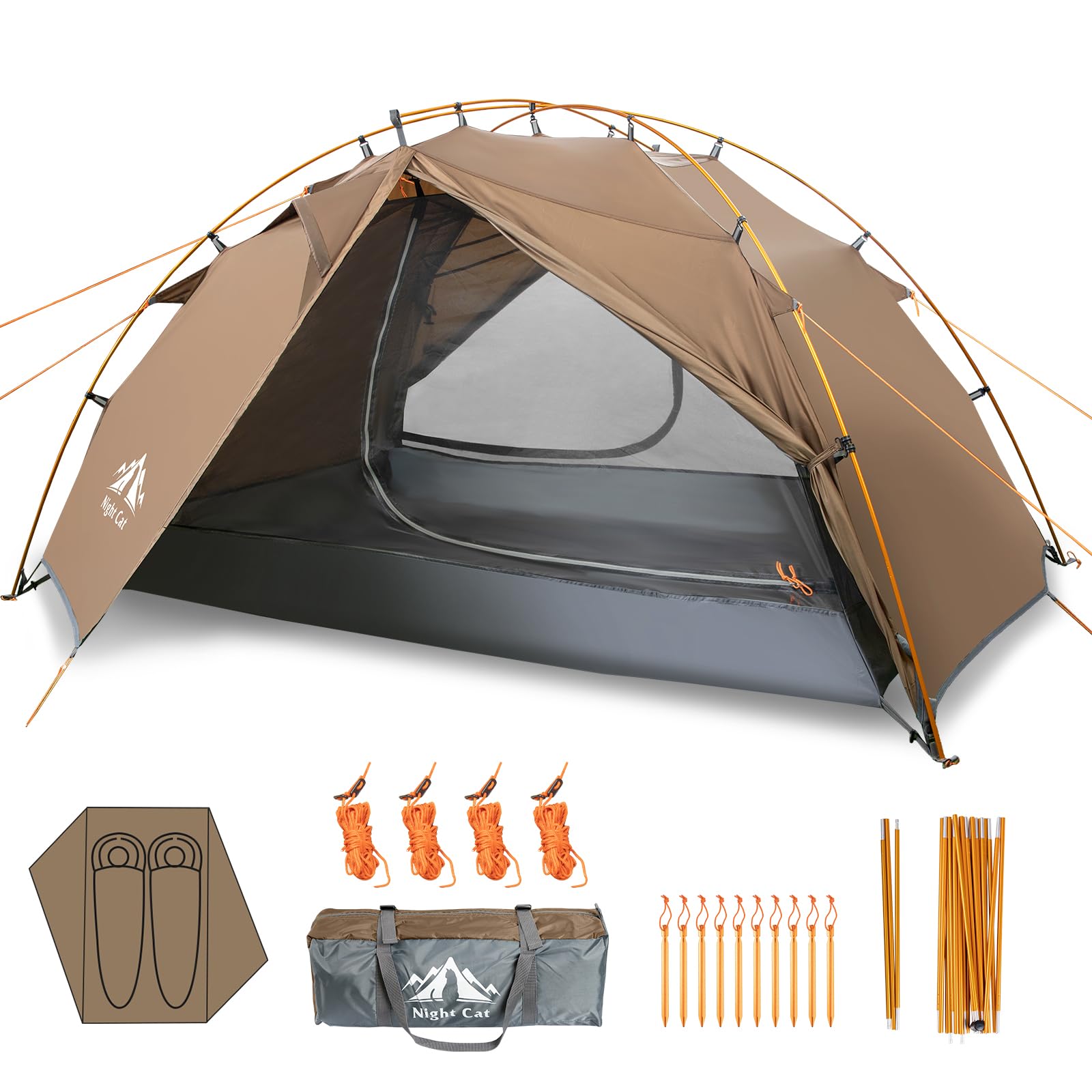 Photo 1 of ***similar item*** different color*** see pic*** Night Cat Backpacking Tent 2 Person Lightweight Camping Tent with Foldable Pole, Lightweight Fast Setup Double Layers Waterproof Ultralight Tent Compact 7x4.4ft - Two Doors