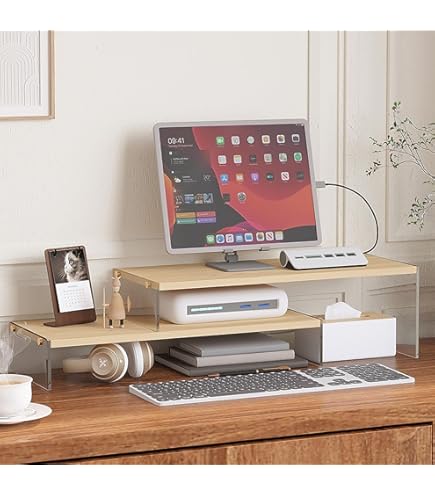Anji Mountain Monitor Stand - 20 Inch Solid Wood Desk Organizer & Laptop Riser