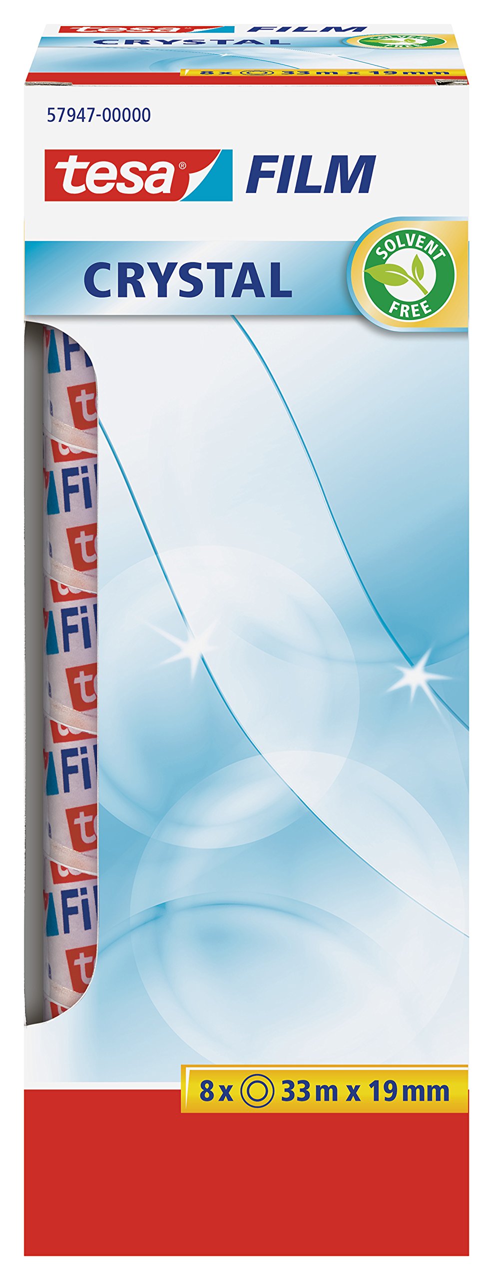 tesafilm 57947 Crystal Adhesive Tape - High Transparency, Age Resistant Office Tape with Strong Adhesion 33m x 19mm - 8 Rolls