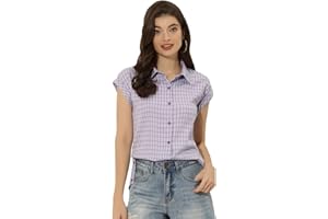 Allegra K Women's Summer Plaid Tops Short Sleeves Button Down Shirt