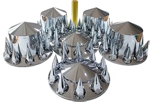 JIARU ABS Plastic Chromed Hubcaps Front and Rear Wheel Axle Cover Set with 33mm Thread-On Lug Nut Covers for Semi Trucks (Pointed)