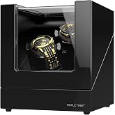 TRIPLE TREE Double Watch Winder for Automatic Watches, Automatic Watch Winder Box in Wood Shell Piano Finish, with Japanese Quiet Motor, Flexible PU-Leather Watch Pillows Hold for Women/Men's Watches