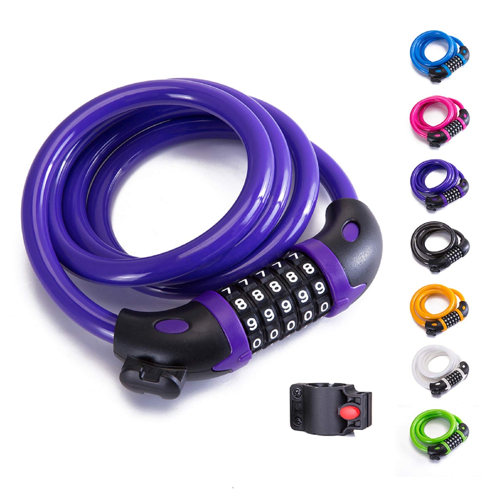 Bike Lock Bicycle Lock Chain ，5-Digit Combination Lock Core Steel Wire Bike Lock Security&Portable Bicycle Locks,1.1m x 1/2 inch (Purple)