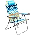 SUNNYFEEL Extra Wide 28" Folding Beach Chair 5 Position Lay Flat, Portable 17" Tall Camping Chair with Cup Holder for Outdoor/Lawn/Trip/Picnic, Lightweight Foldable Sand Chairs for Adults (Wave)