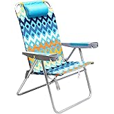 SUNNYFEEL Extra Wide 28" Folding Beach Chair 5 Position Lay Flat, Portable 17" Tall Camping Chair with Cup Holder for Outdoor/Lawn/Trip/Picnic, Lightweight Foldable Sand Chairs for Adults (Wave)