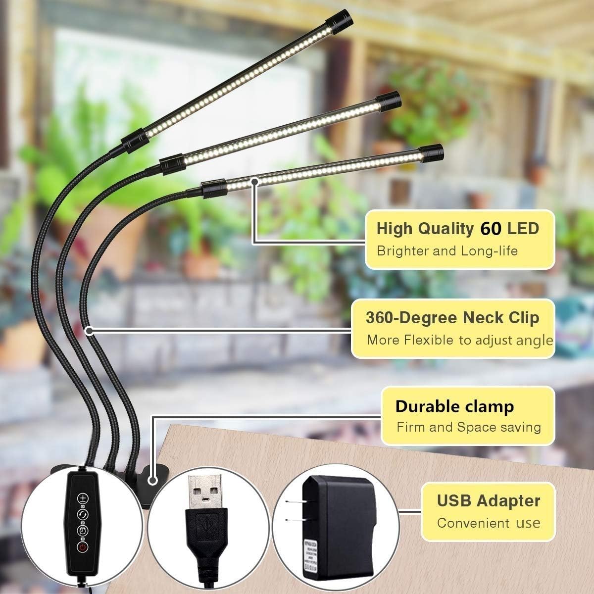 LED Grow Light for Indoor Plant,Elaine Upgraded Version 60W LED Auto ON/Off Timer Full Spectrum Plant Lights 3/6/12H Timing 5 Dimmable Levels for House Garden Hydroponics Succulent Growing: Home Improvement