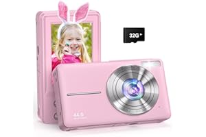 YAXTIFIU Digital Camera, 44MP FHD 1080P Camera for Kids with 32GB Card, Point and Shoot Digital Camera for Teens with 16X Zoom, Portable Kids Camera Gifts for Girls Boys Student Children(Pink)