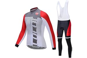 Coconut Ropamo CR Men's Cycling Clothing Set Long Sleeve Cycling Jersey Zipper Pocket Bike Outfit Cycling Bib Pants 3D Padded