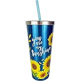 Spoontiques You Are My Sunshine Stainless Steel Cup with Straw - Stainless Steel Drinkware Tumbler - 24 Oz., (18248)