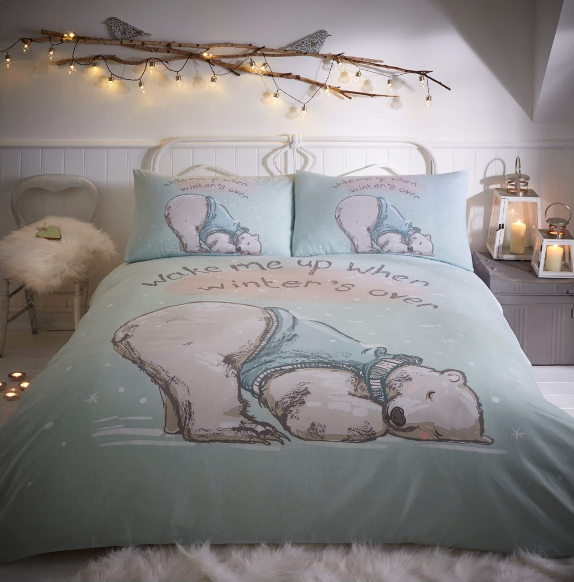 Portfolio Lazy Bear Duvet Cover Bed Set King Size Aqua, Blue