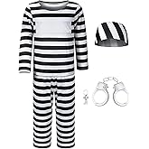 Yoroka Kids Prisoner Costume Black and White Stripe Uniform with Accessories