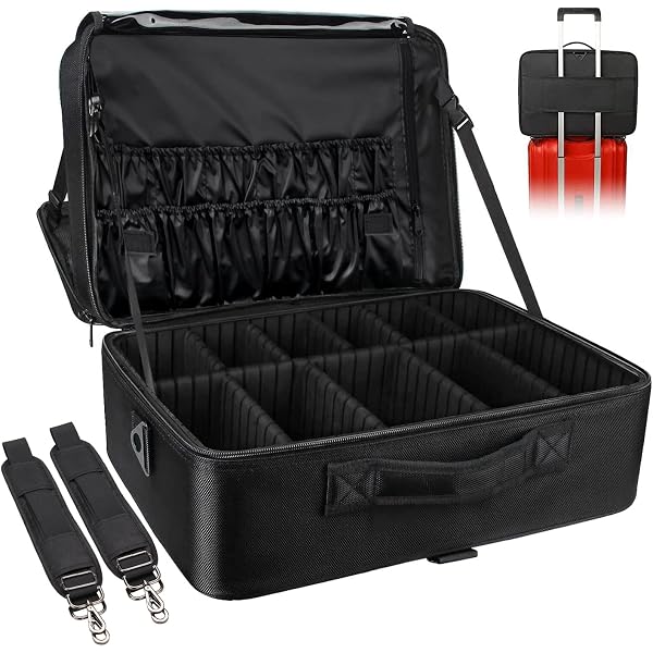 Bolsa De Maquillaje De Viaje Grande - Organizadora Profesional Con Compartimento Extraíble Para Brochas, Ideal Para Artistas, Color Negro
