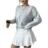 winkbay Women's 3D Floral Sweater Crew Neck Long Sleeve Dressy Casual Knit Pullover Tops