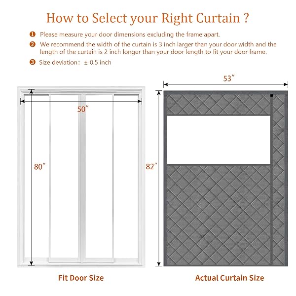 WOHOMZY THERMAL DOOR CURTAIN FITS DOORS SIZE 50″X80″,CURTAIN SIZE 53″X82″, MAGNETIC INSULATED CURTAIN SIDE OPEN, VISIBLE PANELS,KEEP WARM IN WINTER COOL IN SUMMER,DIAMOND PATTERN,GRAY