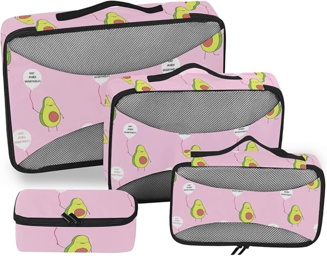 Amazon アレンジケース アボカド 可愛い かわいい 収納ポーチ トラベルポーチ ４点セット パッキングバッグ 超軽量 旅行用便利グッズ 旅行用 ポーチセット 大容量 パッキングオーガナイザー パッキングキューブ ランドリーポーチ Kasamo パッキングオーガナイザー