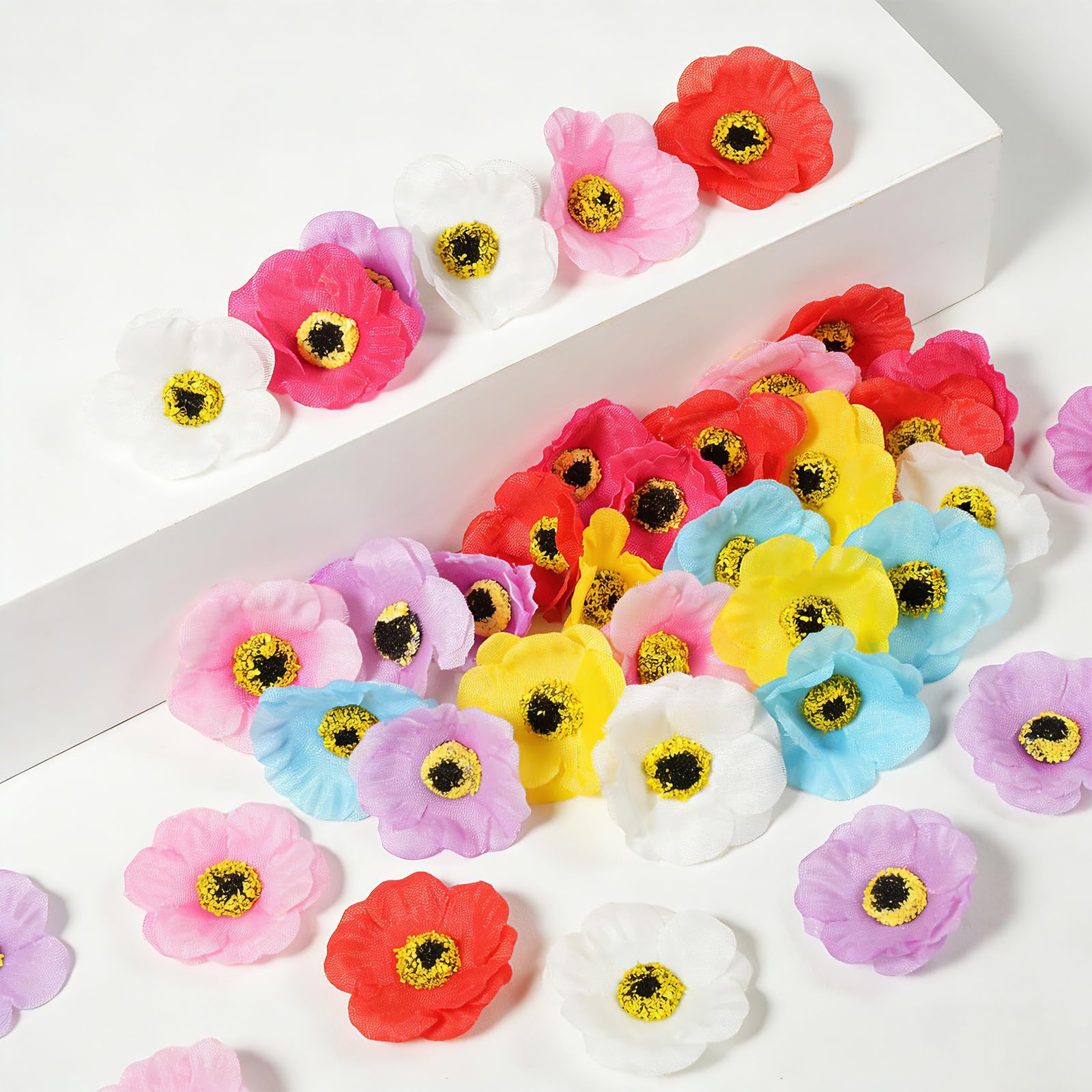 WANGWANG Blumen Deko, Kunstblumen Frühling, 28 Stück Bunt Blumen Künstlich ca. Ø 4-5 cm, Plastikblumen für Hausgarten Hochzeit Feste Partei Haus DIY Basteln Scrapbooking 6