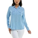 Zac & Rachel Womens Tencel Collared Long Sleeve Button Up Shirt with Dual Buttoned Front Pocket Detail