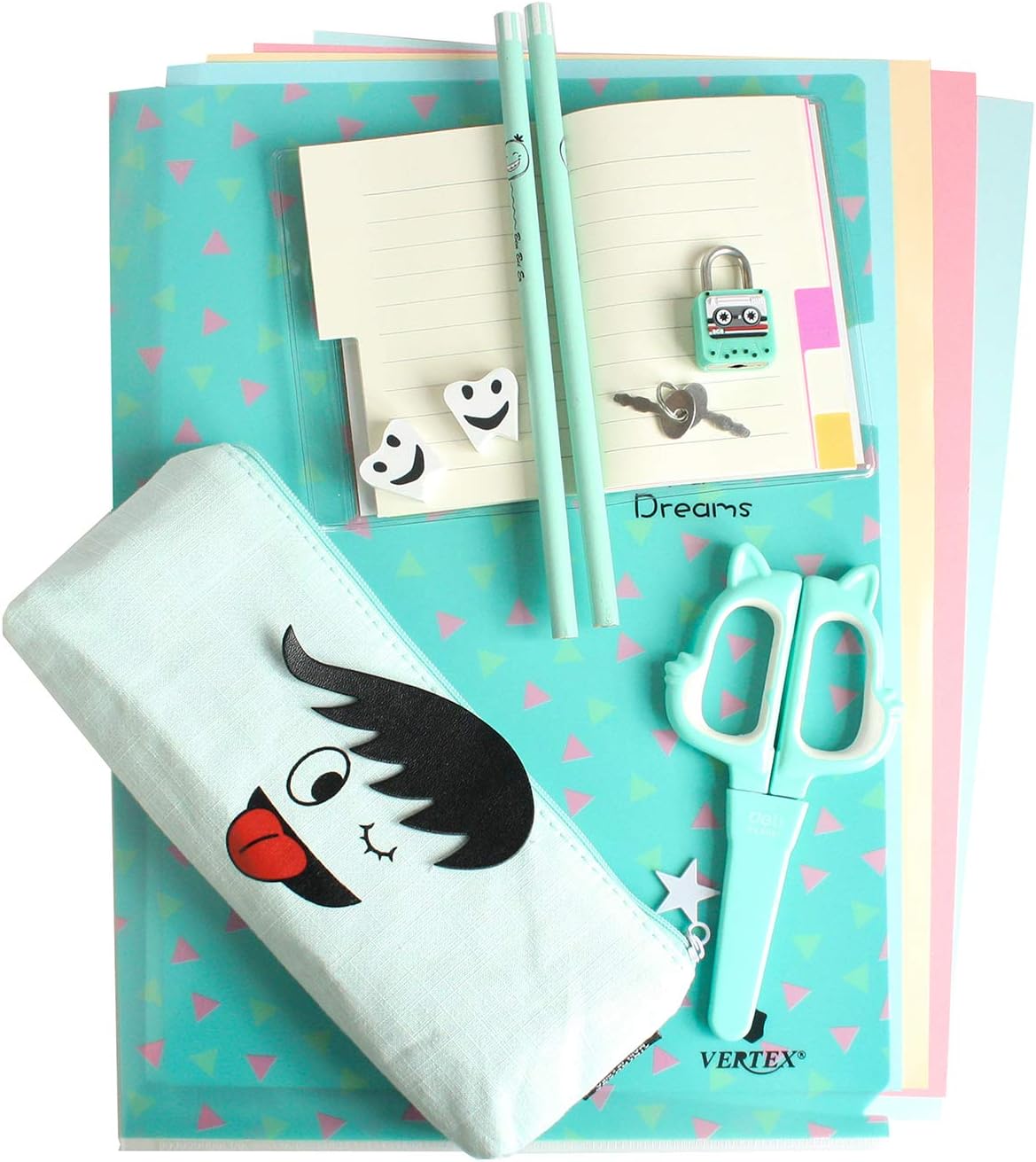 Emartbuy Premium Green & Black Stationery Gift Set Includes A7 Nature Notebook Document Folder Pencil Case Padlock & Accessories Back to School Kit for Students & Teens - Image 3