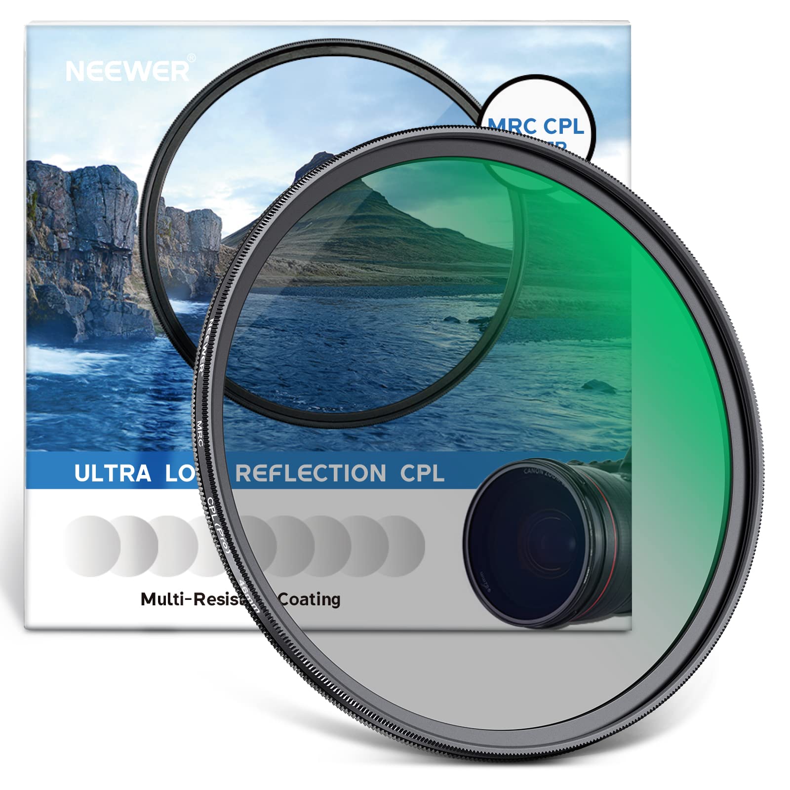 NEEWER 46mm Polarising Filter, CPL Filter with 30 Layers of Multi-Layer Polarising Film, Reduce Glare/Improve Contrast/Ultra Fine/Reduce Reflection/HD Optical Glass