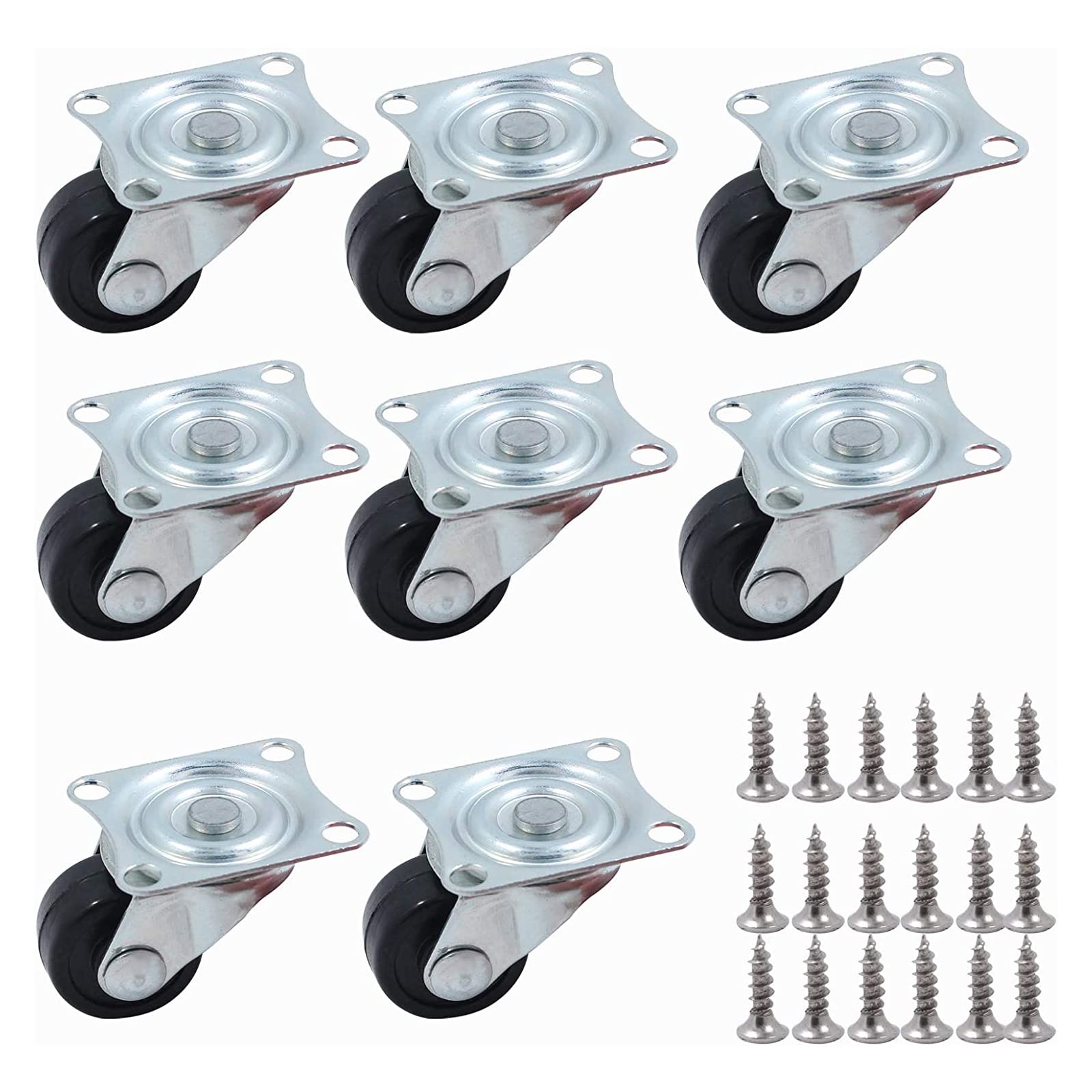 QOPAHI Swivel Small Casters, 8 Pack Rubber Trolley Wheels with Stainless Steel Base, Castor Wheels for Trolley Dolly Garden Planter Storage Cart(25mm, Black)