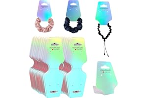 KIUKIUO 200 PCS Bracelet Holographic Display Cards Sturdy Necklace Holder Cards Self Adhesive Jewelry Packaging Selling Card for Small Business of Keychain Earring Hair Band and Scrunchies Hanging