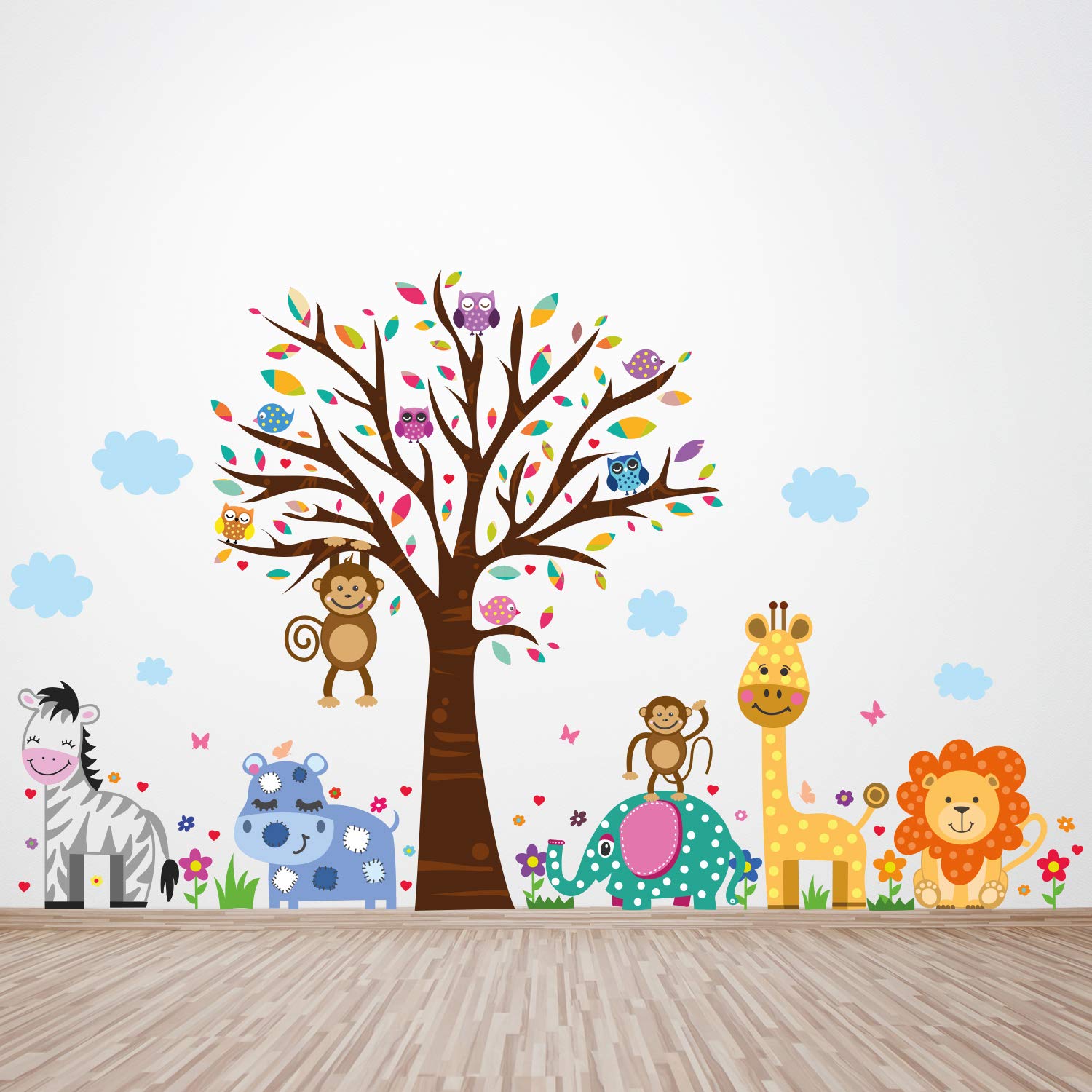 WALPLUS Happy Zoo Wall Stickers for Kids Rooms - Removable Animal Wall Decals for Nursery, Bedroom, Playroom Decor
