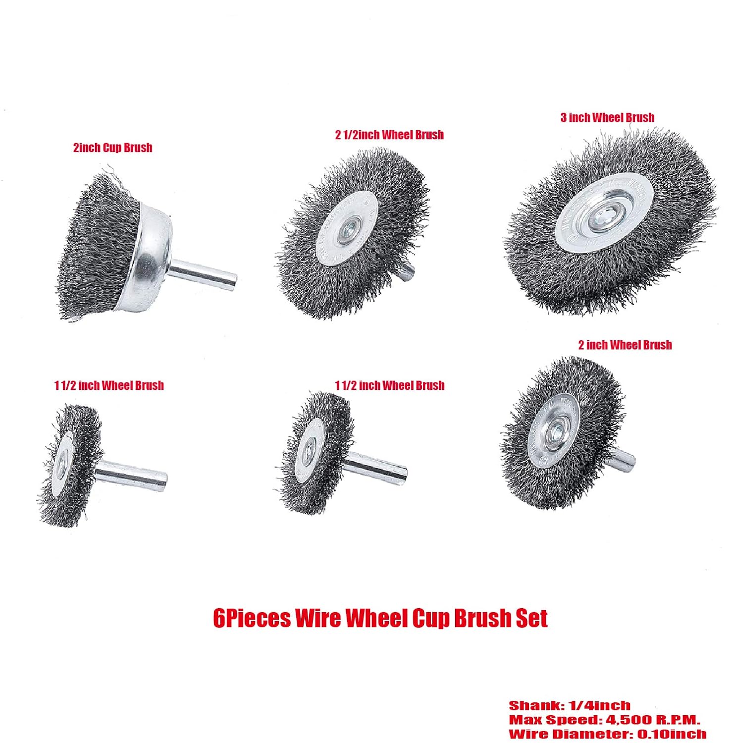 HOYIN 6Piece Wire Wheel Cup Brush Set| Coarse Crimped Carbon Steel|1/4In Round Shank|for Drill: Industrial & Scientific