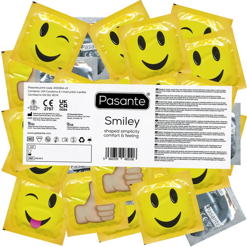 Pasante Regular Condoms - Pack of 144 Bulk Limited Edition, Smiley, 144