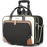 Arcoyard Rolling Laptop Bag, Large Rolling Briefcase for Women with Waterproof Pocket, 17.3 Inch Computer Bag Laptop Case with Wheels, Roller Work Bag for Office Travel Business Teacher, Beige Brown