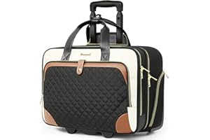 Arcoyard Rolling Laptop Bag, Large Rolling Briefcase for Women with Waterproof Pocket, 18 Inch Computer Bag with Wheels, Beig