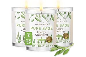 Magnificent 101 Set of 3 Long Lasting Pure Sage Smudge Candles - 42 Hour Burn, 3.5 Oz Each, Made with Soy Wax and Herb, Ideal for House Energy Cleansing, Meditation & Manifestation