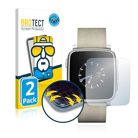 BROTECT Full Cover Schutzfolie für Pebble Time Steel [2er Pack] - Full Screen Displayschutz, 3D Curved, Kristall-Klar