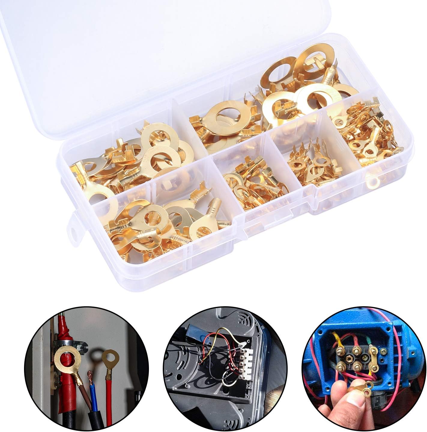 150PCS Ring Cable Lugs, Brass Wire Crimp Connectors, with Storage Box Wire Terminals Assortment